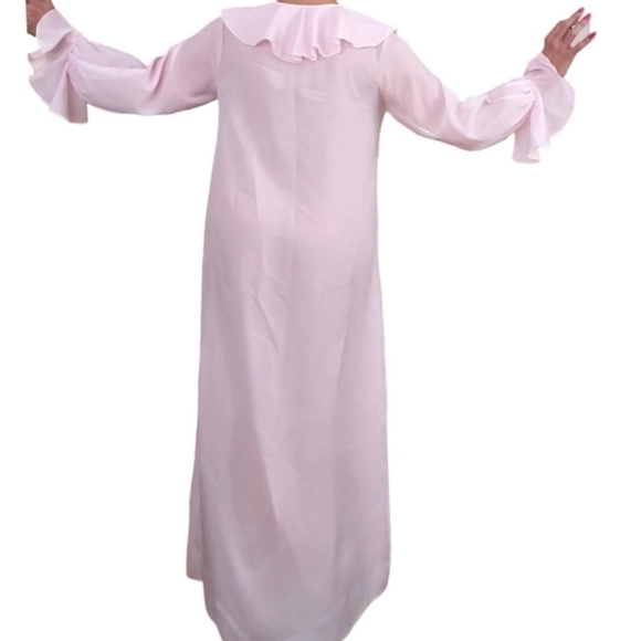 Christian Dior Vintage Pink Ruffle Kaftan Caftan Long Sleeve Maxi Hostess Dress - Picture 6 of 9